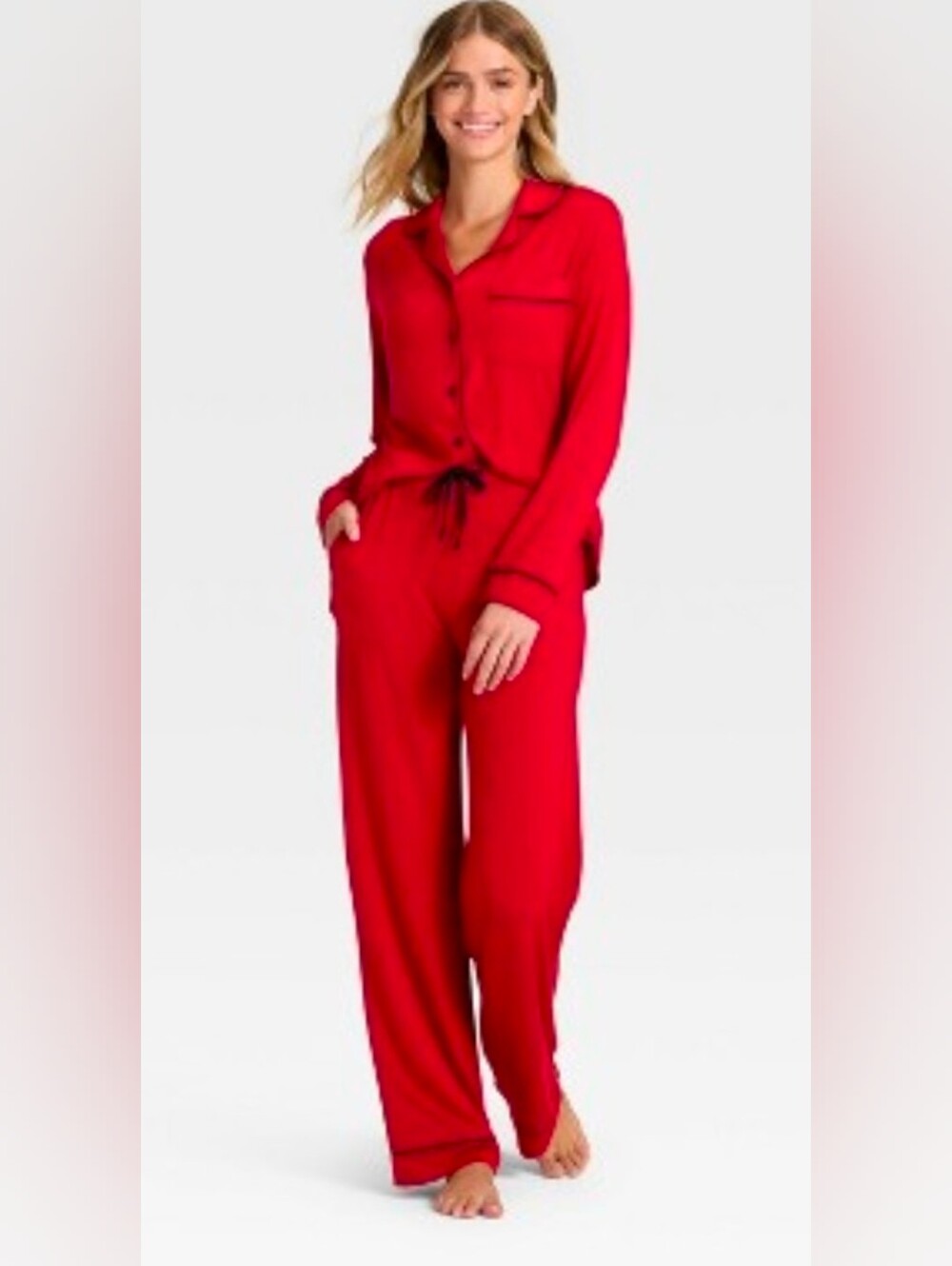 Gilligan & O'Malley Red Long-Sleeve Pajama Set Medium